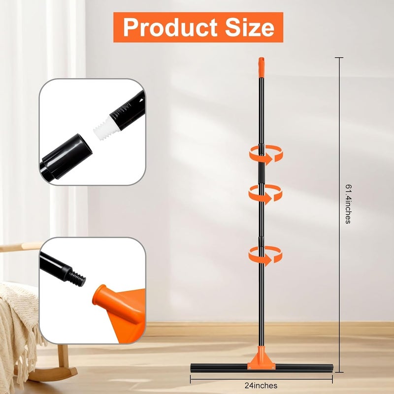 IERGOST Heavy Duty Floor Squeegee for Concrete Tile Cleaning, 24" Rubber Wiper Squeegee Broom with Long Handle, Commercial Scrubber Mop for Garage Deck Bathroom Kitchen Pool Glass - Image 2